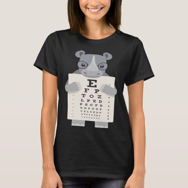 and Cute Rhino with Glasses holding an Eye Chart T-Shirt (Vorderseite)