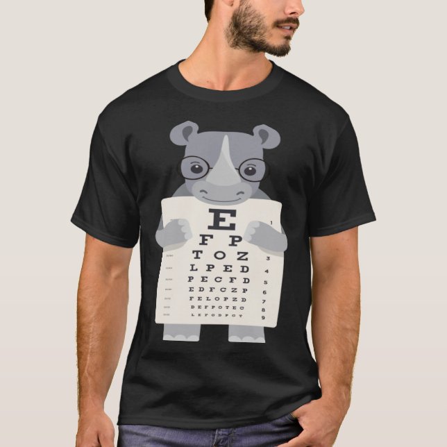 and Cute Rhino with Glasses holding an Eye Chart T-Shirt (Vorderseite)