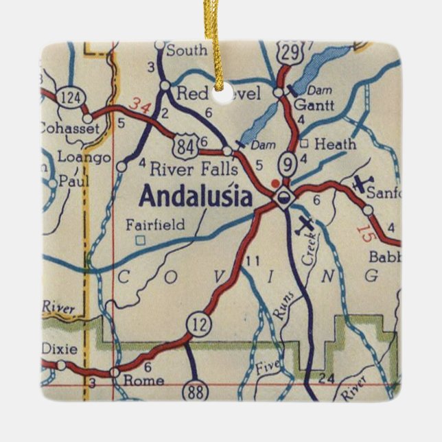 Andalusia AL Vintag Map Keramikornament (Vorderseite)