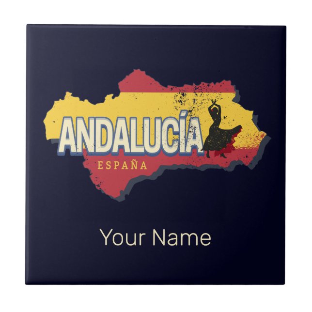 Andalusien Spanien Retro Karte Vintag Flamenco Fliese (Vorderseite)
