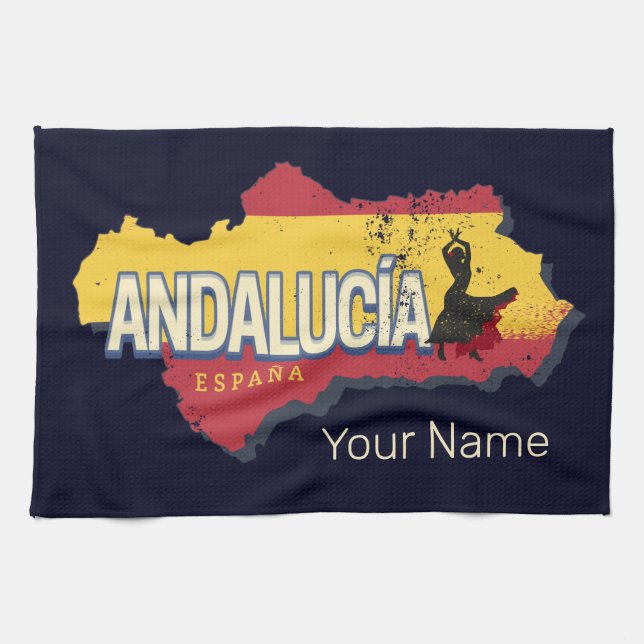 Andalusien Spanien Retro Karte Vintag Flamenco Geschirrtuch (Horizontal)