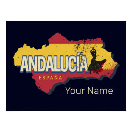Andalusien Spanien Retro Karte Vintag Flamenco Poster