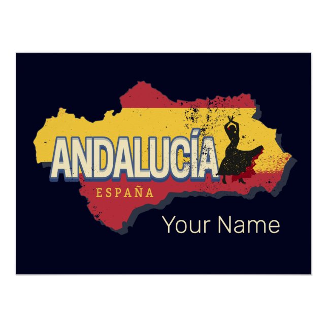 Andalusien Spanien Retro Karte Vintag Flamenco Poster (Vorderseite)