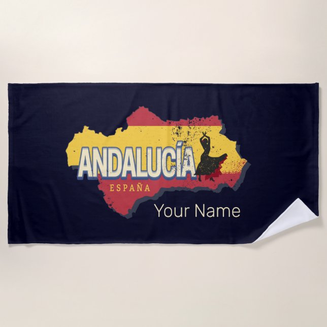 Andalusien Spanien Retro Karte Vintag Flamenco Strandtuch (Vorderseite)