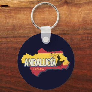 Andalusien Spanien Retro Karte Vintage Flamenco Ur Schlüsselanhänger