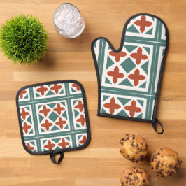 Andalusische Fliesen 15 Ofenhandschuh & Topflappen-Set