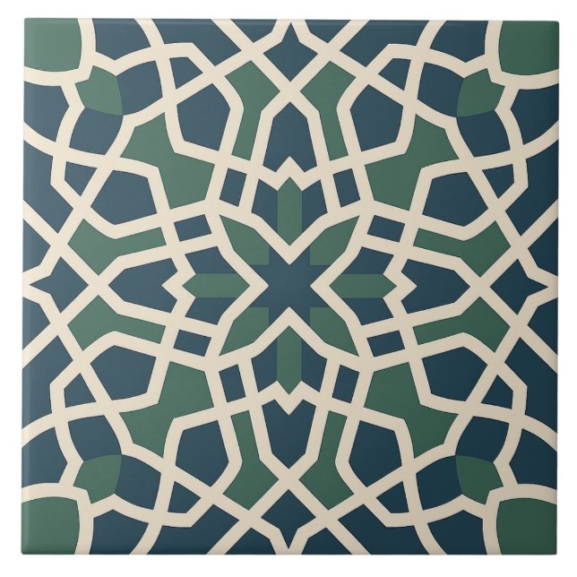 Andalusisches Labyrinth: Grün- und Blaugeometrie-F Fliese (Vorderseite)