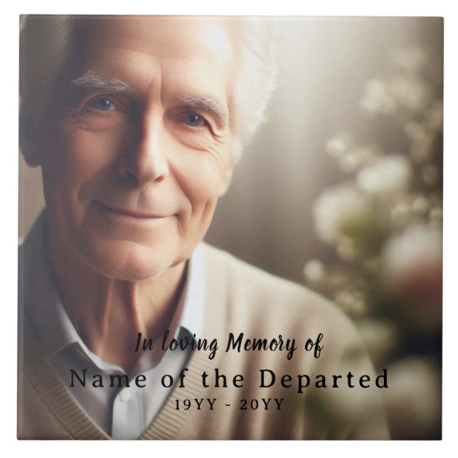 Andenken-Foto mit Namen und Daten in Schwarz "In L Fliese (Vorderseite)