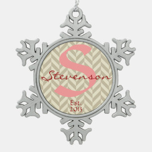 Andenken-Verzierungs-Name u. Jahr, rosa graues Schneeflocken Zinn-Ornament