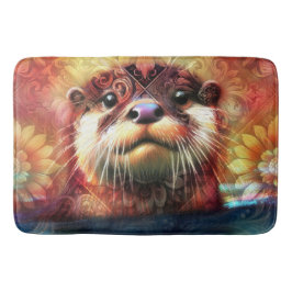 Andere Abstrakte Blütenblätter Aquamarin Orange Re Badematte