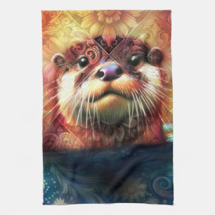 Andere Abstrakte Blütenblätter Aquamarin Orange Re Geschirrtuch