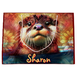 Andere Abstrakte Blütenblätter Aquamarin Orange Re Große Geschenktüte