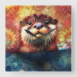 Andere Abstrakte Blütenblätter Aquamarin Orange Re Quadratische Wanduhr