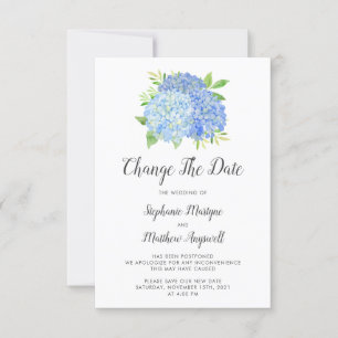 Ändere das Datum Blaue Hortensien Hochzeit Save The Date