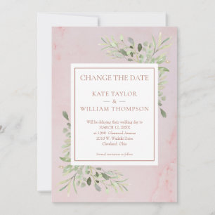 Ändere das Datum Grünzeug Blätter Roségold Marmor Save The Date