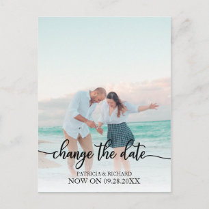 Ändere das Datum Hochzeit verschoben Schwarze Schr Postkarte