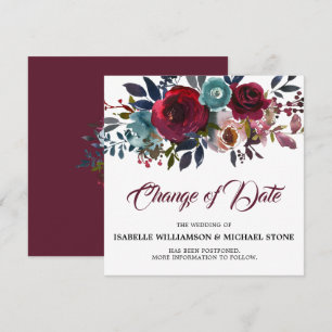 Ändere das Datum Roter Burgunder Florale Hochzeit Einladung