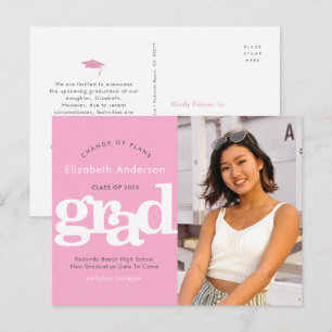 Ändere Pläne Abschlussfoto fette Typografie rosa Einladungspostkarte