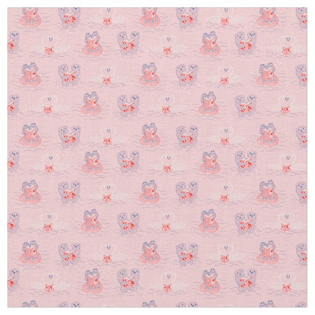 Andere, Swans, Frösche lesen Bücher Valentinstag Stoff (Nahaufnahme)