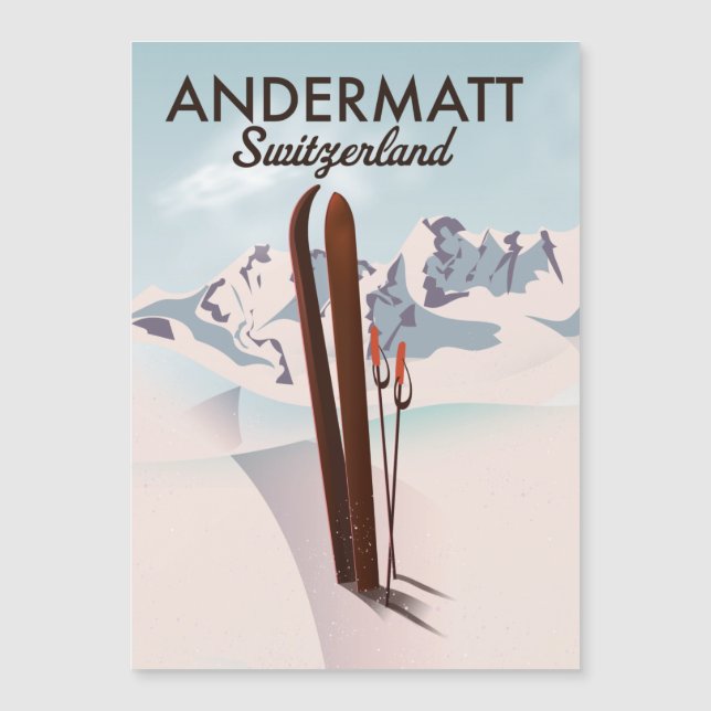 Andermatt Schweiz Skiposter Reiseprint. Magnetkarte (Vorderseite)