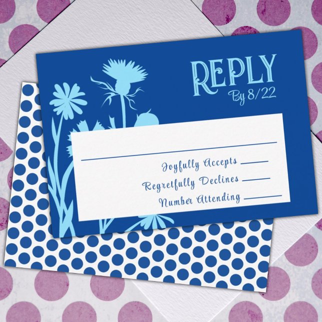 Ändern der Farbe der blauen Blütenblumen-RSVP-Kart Hinweiskarte (royal blue floral bat mitzvah reply rsvp enclosure card cute polka dots and flowers blue)