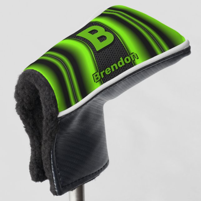 Ändern des anfänglichen Namens Grün und Schwarz St Golf Headcover (3/4 Vorderseite)