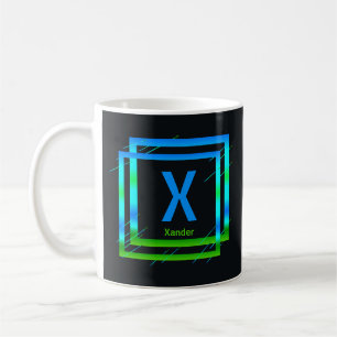 Ändern des Anfangsnamens Blue Green Squares X Y Z Kaffeetasse