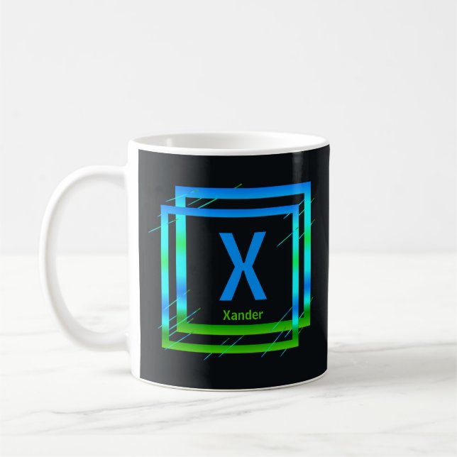 Ändern des Anfangsnamens Blue Green Squares X Y Z Kaffeetasse (Links)