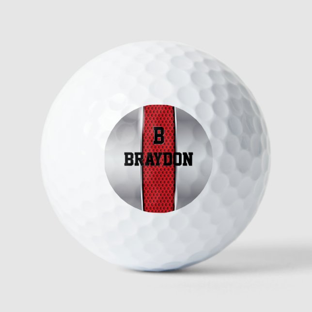 Ändern des Anfangsnamens Silver Gray Red Texture Golfball (Vorderseite)
