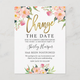 Ändern des Datums Rosa Bläsergoldskript Postkarte