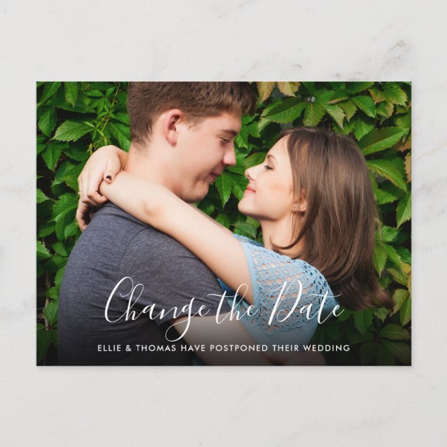 Ändern des Fotos Hochzeit verschoben Postkarte (Vorderseite)