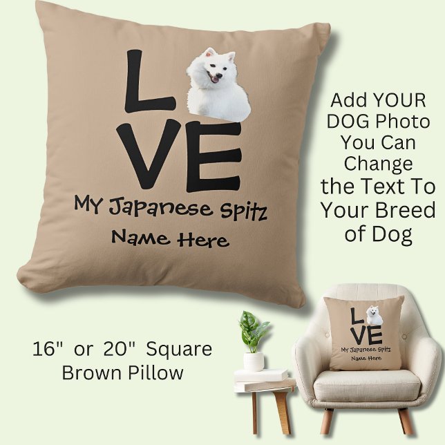 Ändern des Namens eines Hundes Foto Text Japanisch Kissen (Dog Photo Pillow, Dog lover, loves dog, dog breeds photo pillow, Japanese spitz,)