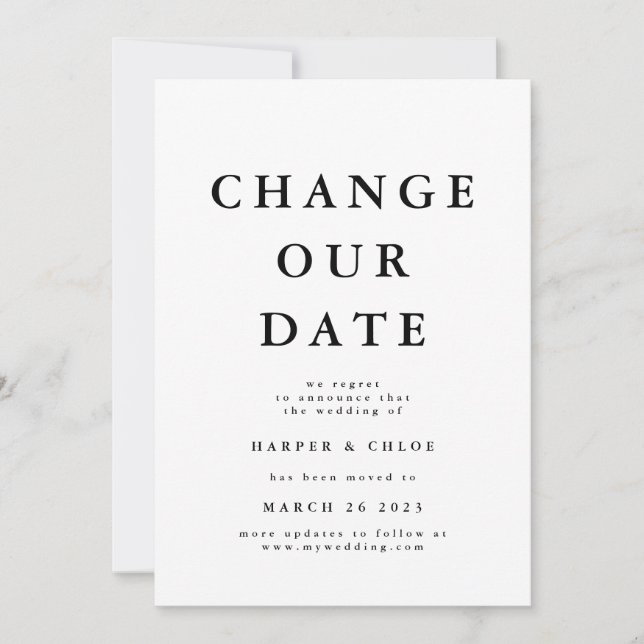 Ändern des neuen Hochzeitdatums Save The Date (Vorderseite)