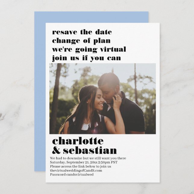 Ändern des Plans Virtual Wedding Save the Date Fot (Vorne/Hinten)