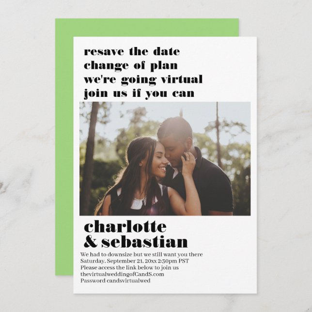 Ändern des Plans Virtual Wedding Save the Date Fot (Vorne/Hinten)