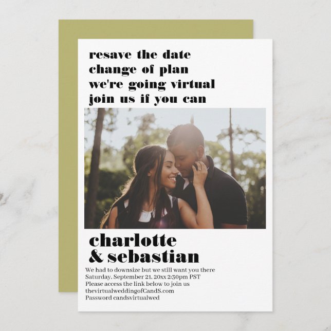 Ändern des Plans Virtual Wedding Save the Date Fot (Vorne/Hinten)