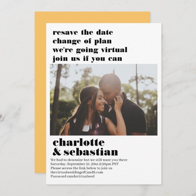 Ändern des Plans Virtual Wedding Save the Date Fot (Vorne/Hinten)