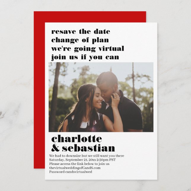 Ändern des Plans Virtual Wedding Save the Date Fot (Vorne/Hinten)