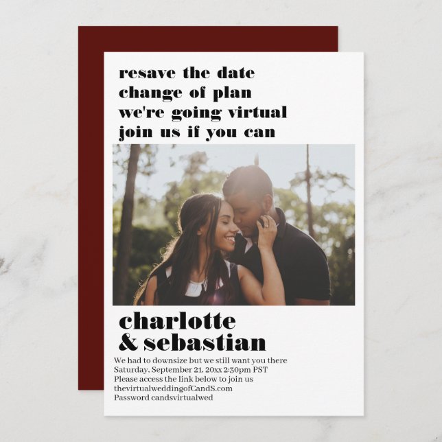 Ändern des Plans Virtual Wedding Save the Date Fot (Vorne/Hinten)