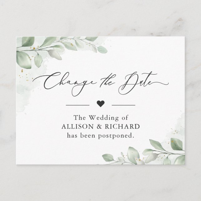 Ändern Sie das Datum Chic Greenery Eukalyptus vers Postkarte (Vorderseite)
