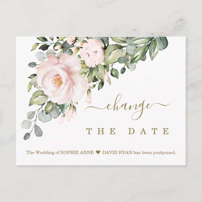 Ändern Sie das Datum der Hochzeit von rosa blush-B Postkarte (Vorderseite)