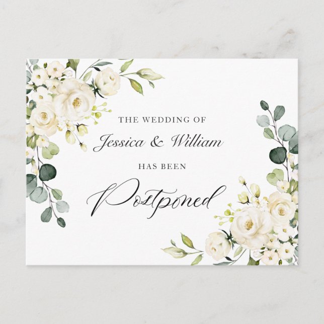 Ändern Sie das Datum Elegantus White Roses Postkarte (Vorderseite)