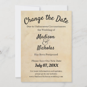 Ändern Sie das Datum Hochzeit verschoben braunes P Save The Date