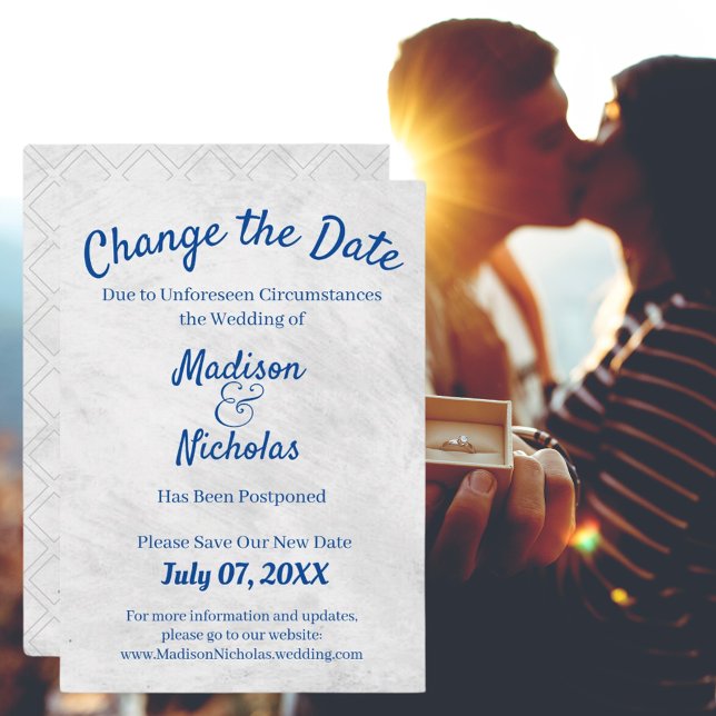 Ändern Sie das Datum Hochzeit verschoben Grau Perc Save The Date (Change the Date Wedding Postponed Grey Parchment Save The Date Announcement)