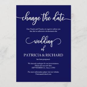 Ändern Sie das Datum Hochzeit verschoben Navy Blue Einladung