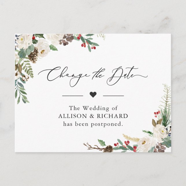 Ändern Sie das Datum Rustikale Winterflora verscho Postkarte (Vorderseite)