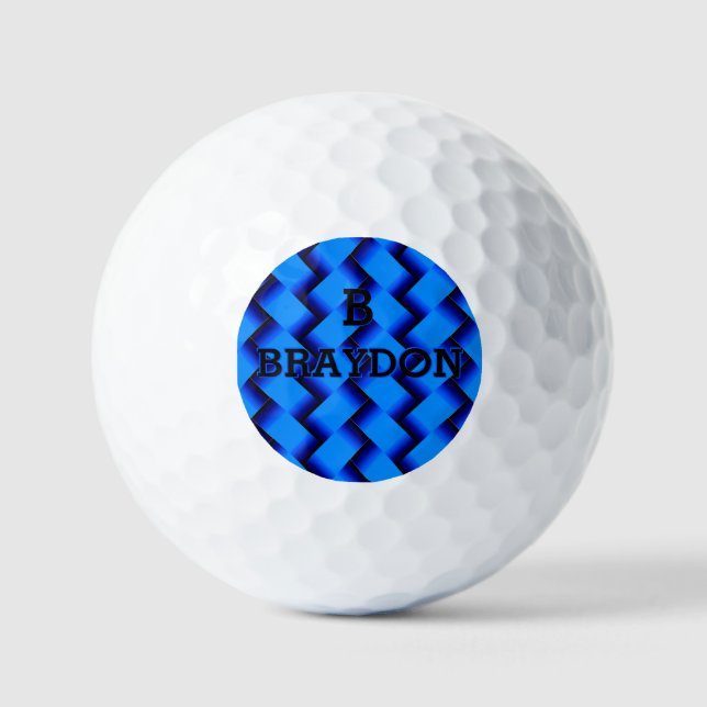 Ändern Sie den Anfangsnamen Blue Woven Metal Textu Golfball (Vorderseite)