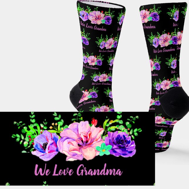 Ändern Sie den Namen Text, Wir Liebe Oma Floral Socken (Von Creator hochgeladen)
