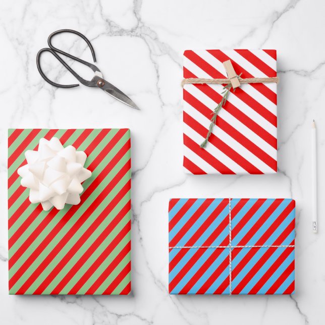 Ändern Sie die Farbe Weihnachten Candycane Streife Geschenkpapier Set (Vorderseite)