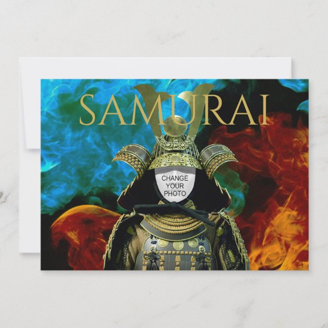Ändern Sie Ihr Foto, Samurai Helmet Einladung (Vorderseite)